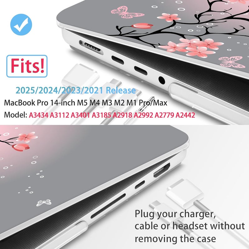 Mektron Case for M5 MacBook Pro 14 inch 2025 A3434 A3112 Fit 2024-2021 M4 A3112 A3401 A3185 M3 A2918 A2992 M2 A2779 M1 A2442 Pro/Max, Hard Shell Cover for MacBook Pro 14", Butterfly Cherry Blossom - Image 2